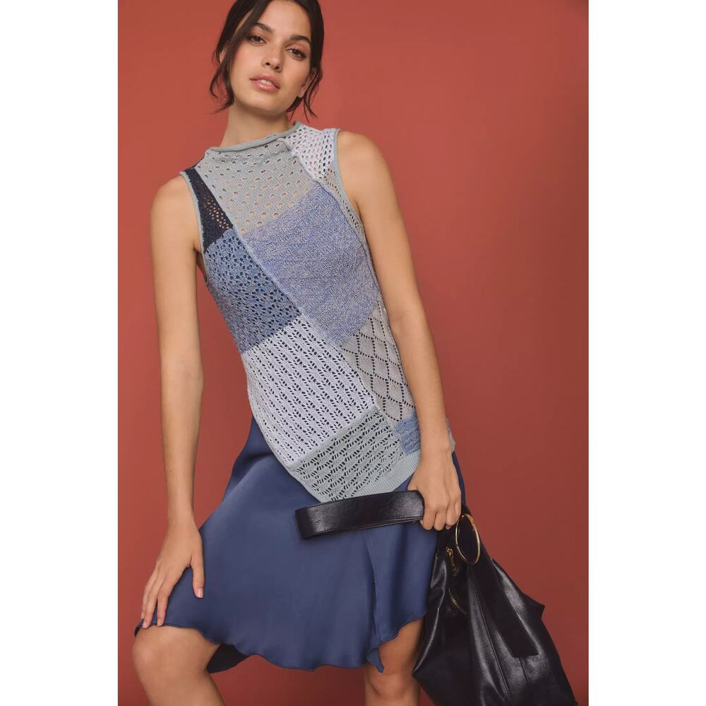 nwt by ANTHROPOLOGIE sz L Mock-Neck Crochet Twofer Sweater Dress